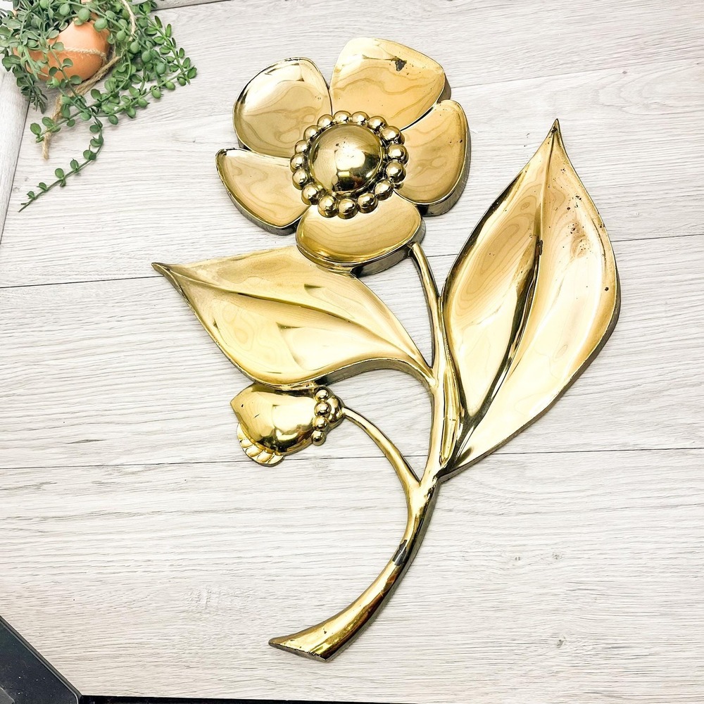 Vintage Syroco Faux Brass Flower Wall Decor - Mid-Century Modern